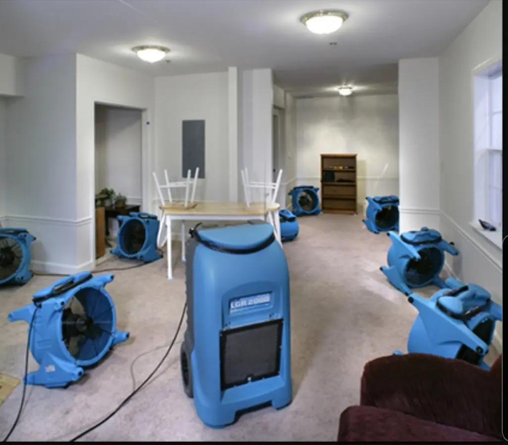 Air movers and dehumidifier setup for Water Damage Restoration in Collingdale